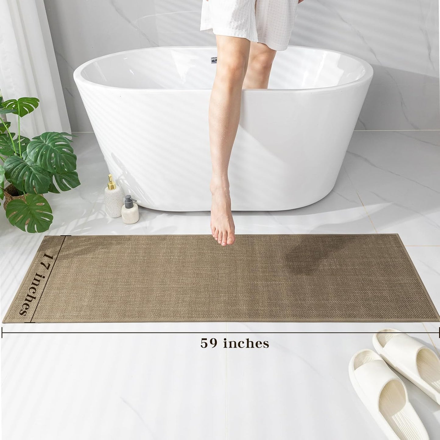 chakme Bathroom Rugs Mat 24x17, Ultra Thin Non Slip Bath Mat Small Quick Dry Absorbent Bath Mat for Bathroom Floor, (Dark Beige, 24"x17")