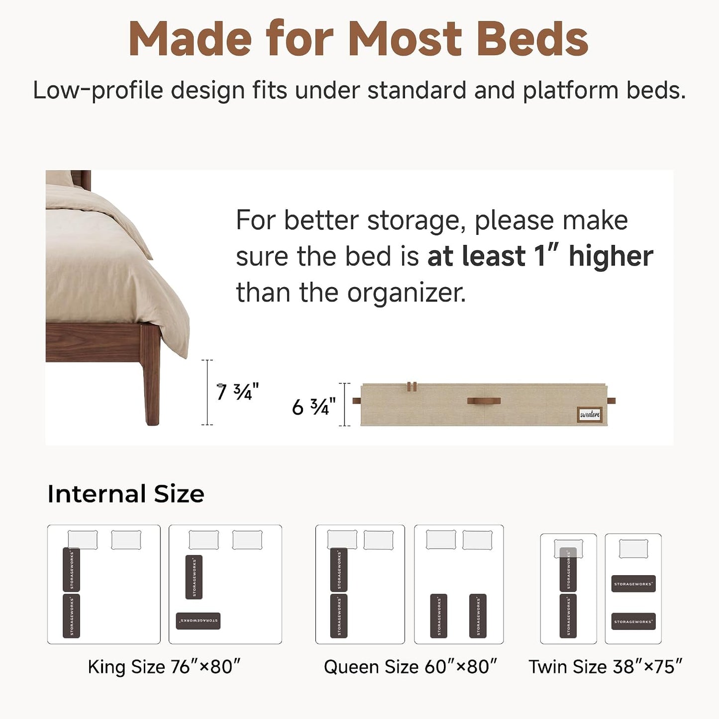 StorageWorks Large Under Bed Storage Containers with Handles and Label Holder, 2 Pack Ultra-thick Fabric Underbed Bins, Closet Organizer for Clothes, Blankets, Sweater