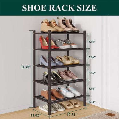 Smiry Bamboo Shoe Rack, 3 Tier Free Standing Wooden Shoe Organizer, Stackable Wood Shoe Storage Shelf for Closet, Entryway, 5 Horizontal Slats, 26.8"x11"x18.3", Natural