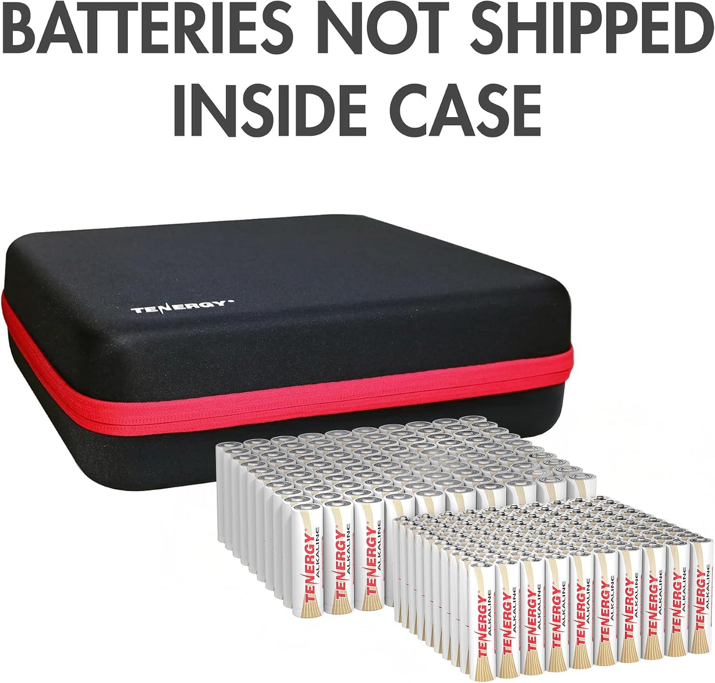 Tenergy Alkaline Batteries & Storage Case, 24xAAs, 24xAAAs, 4xC Size, 4xD Size, 4x9V Size Batteries, and Battery Organizer Case