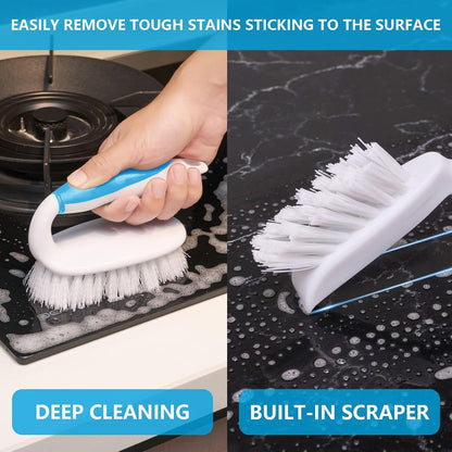 Scrub Brush Set, 4 Pack Deep Cleaning Brush Kit - 2 Scrub Brush, 2 Tile & Grout Brush with Built-in Scraper, Household Commercial Scrubber for Floor, Shower, Pool Wall, Tub (Green)
