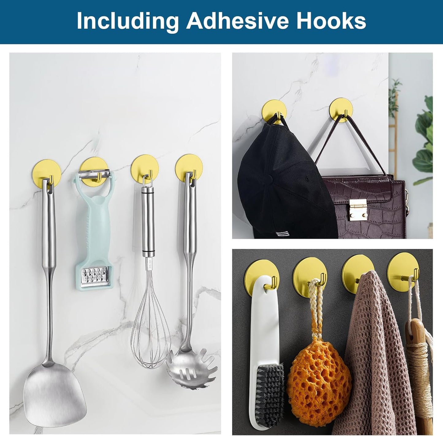 Diesisa Razor Holder for Shower + Adhesive Wall Hooks, Premium 304 Stainless Steel Shower Razor Holder with Heavy Duty Waterproof Sticky Hooks for Hanging Towels, Coat, hat (2+2 Pack)