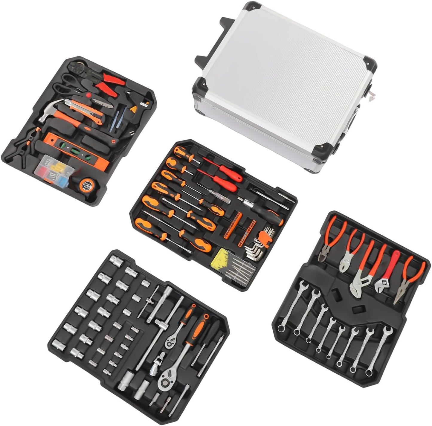 187pcs Trolley Case Tool Set, Carbon Steel Home Repair Kit Household Hand Tool Kit Toolbox Storage Case, Complete Rolling Tool Box for Maintenance Garden Homeowner DIYer Handyman