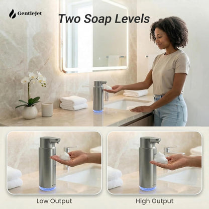 GentleJet CrystalJet Automatic Foam Soap Dispenser – Stainless Steel, Touchless Sensor, USB-C Rechargeable, Waterproof, Modern Bathroom & Kitchen Sink, 300 ml
