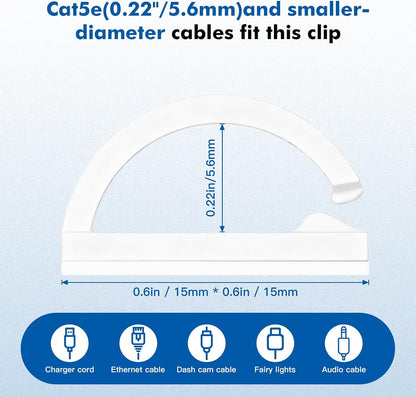 60Pcs Adhesive Cable Clips, Black Small, Cord Holder, Cord Clips for Dash cam, Ethernet Cable, Christmas Lights, USB, Phone Chargers, The Wall, Desk, nightstand, Car