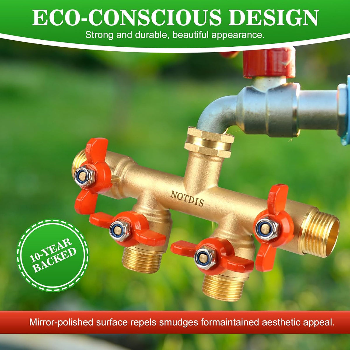 Hose Splitter 2 Way Heavy Duty Brass Garden Hose Splitter with 304 Stainless Steel Long Handle Outdoor Full Flow Hose Splitter Connector,Y Valve 3/4 Inch GHT Thread