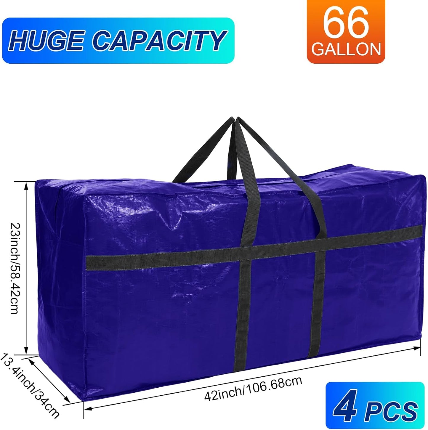 Windyun 4 Pack 57 Gallon Extra Large Moving Bags XXL Heavy Duty Storage Bag with Strong Zipper Handle Jumbo Big Tote Box Foldable for College Dorm Travel Clothes Duffle Blanket Pillow(Red)