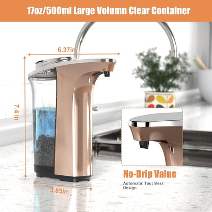 PZOTRUF Automatic Soap Dispenser, Touchless Dish Soap Dispenser 17oz/500ml with Infrared Sensor, 5 Adjustable Soap Dispensing Levels, Liquid Hand Dispenser for Bathroom Kitchen Sink (Silver)