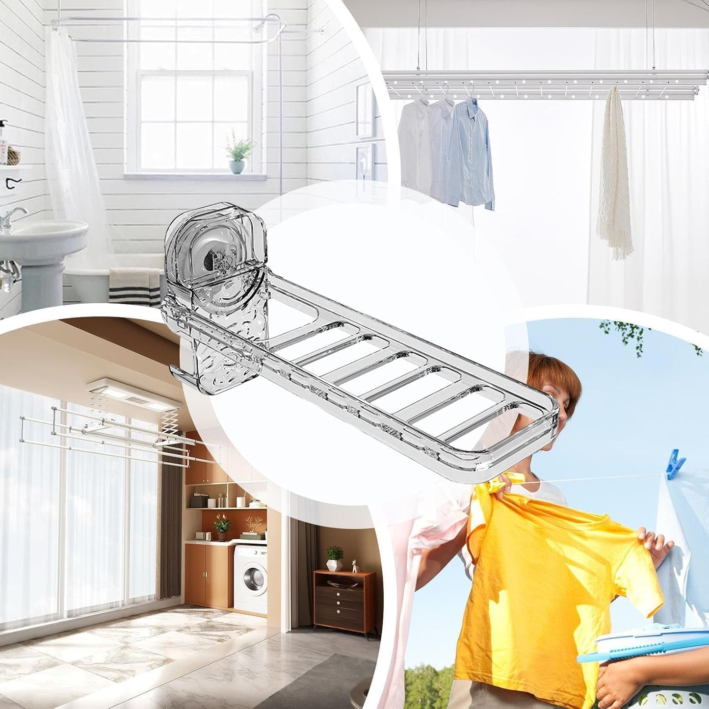 Laundry Drying Rack Wall Mount Clip On Clothes Dryer Bar, 6 Holes, | Clothes Drying Rack for Outdoor Camping, Hotel, Student Apartments, Travel, Hotel Stays, Business Trips, Household