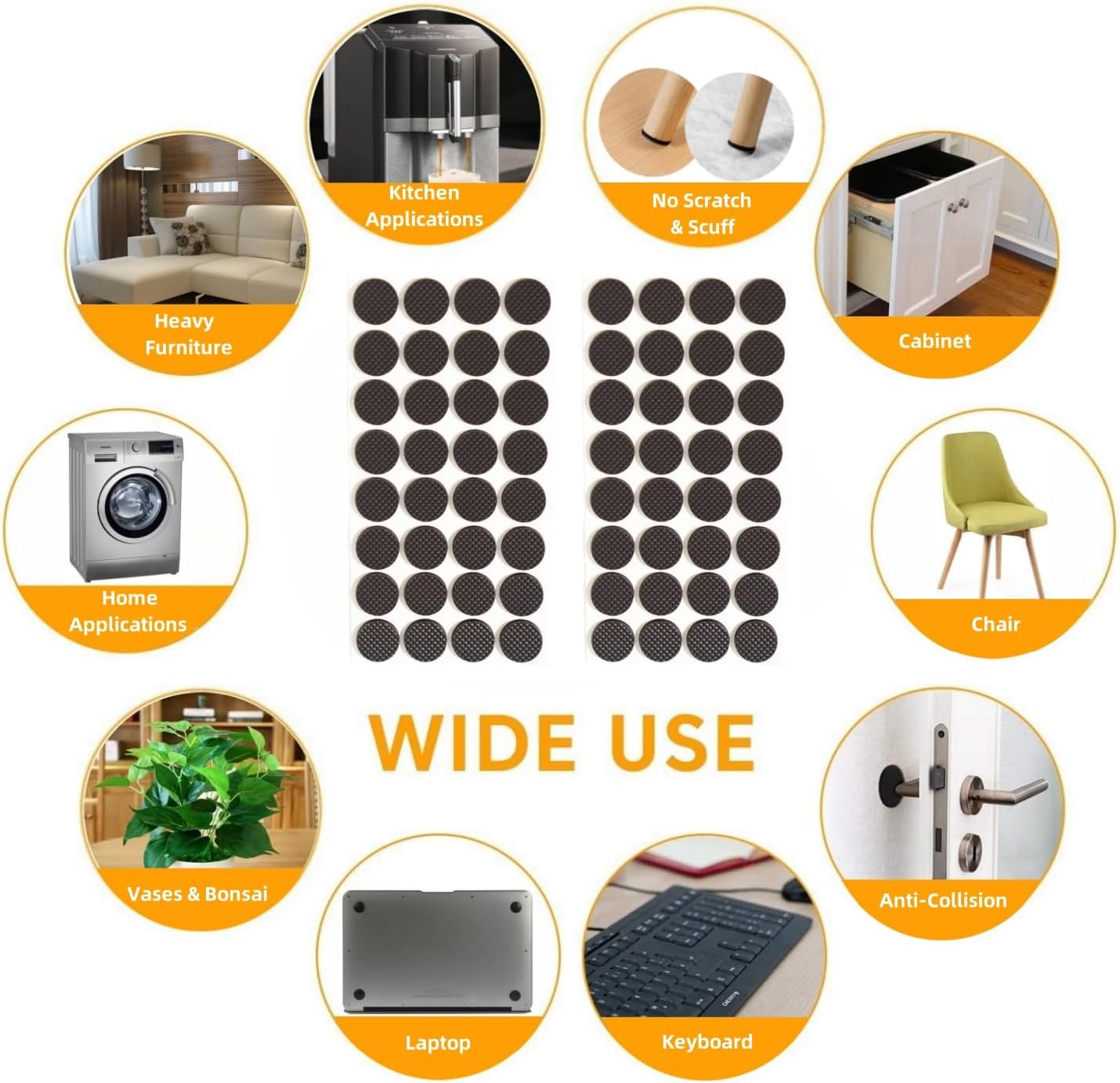 Non Slip Furniture Pads 1/2" x 3" Rubber Strips Self Adhesive Furniture Grippers Chair Leg Pads Rubber Chair Feet Anti Scratches Non Skid Furniture Pad Floor Protectors, 40 Pcs Rectangle