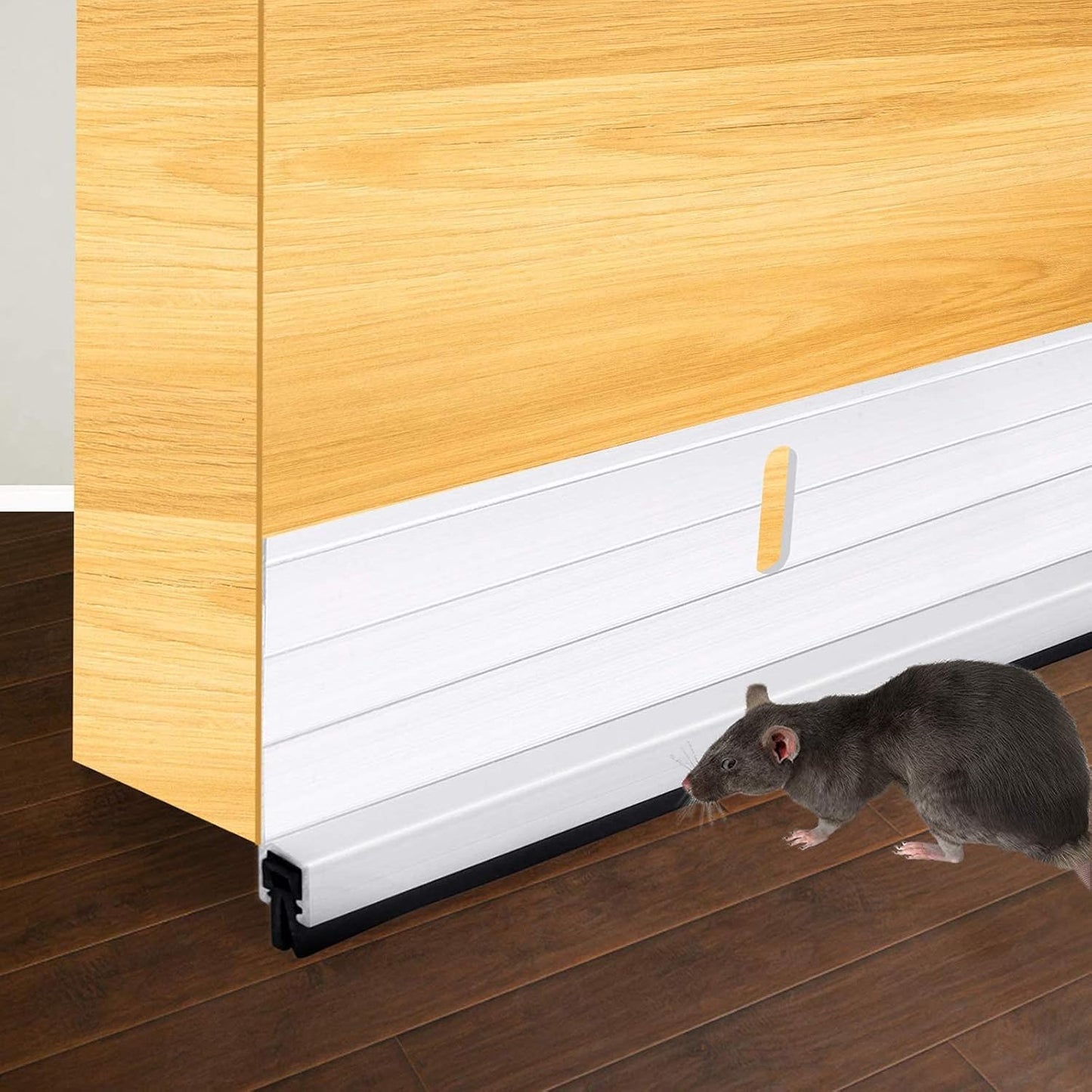 Metal Door Draft Stopper, 43.5 Inch Under Door Sweep Bottom Blocker Seal Strip, Aluminium Sweeps Anti Mouse Bite, Black
