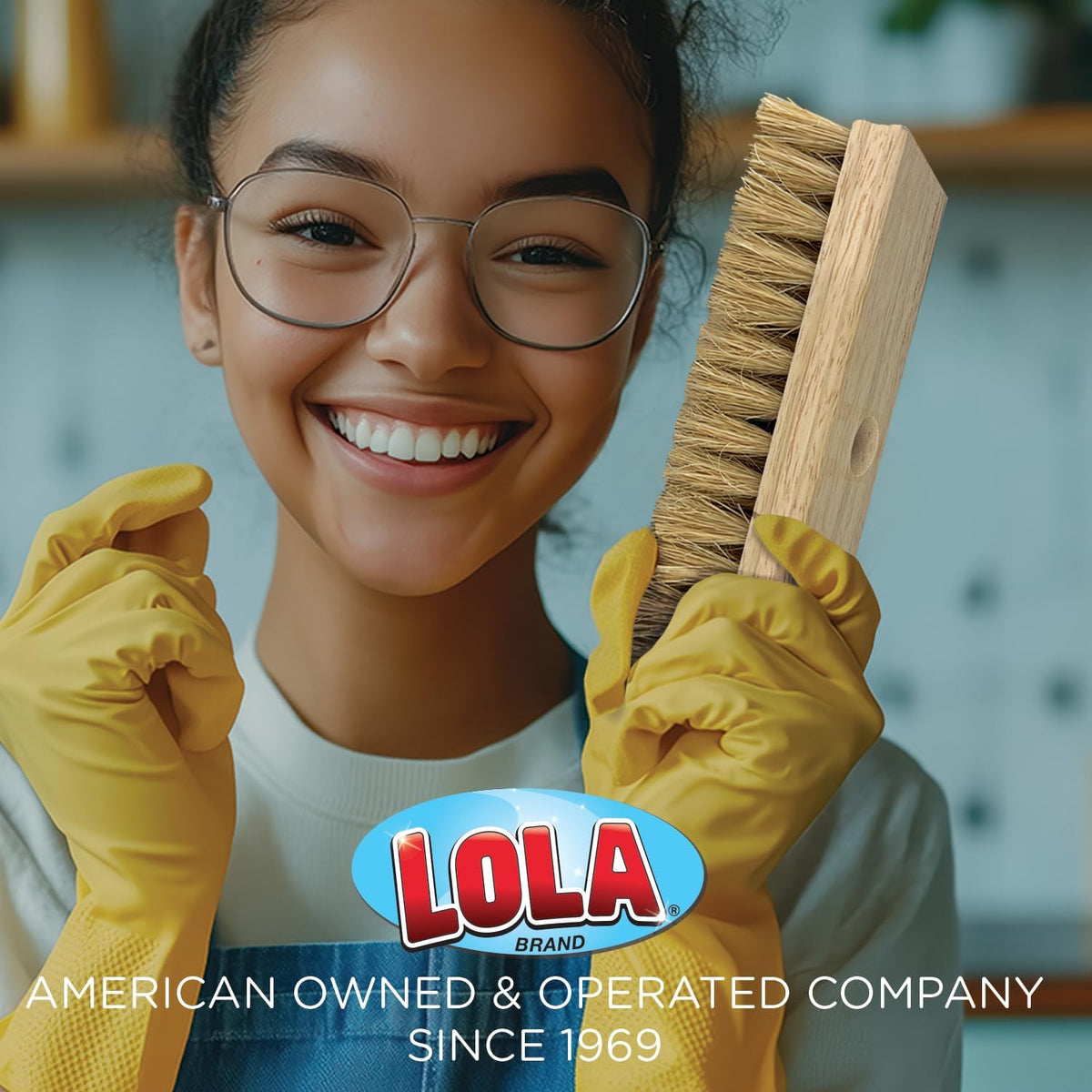 LOLA Deck Scrub Brush Outdoor Broom, Durable Bristles Remove Dirt, Grime, Grout, Leaves, Snow on Patios, Decks, Wet or Dry