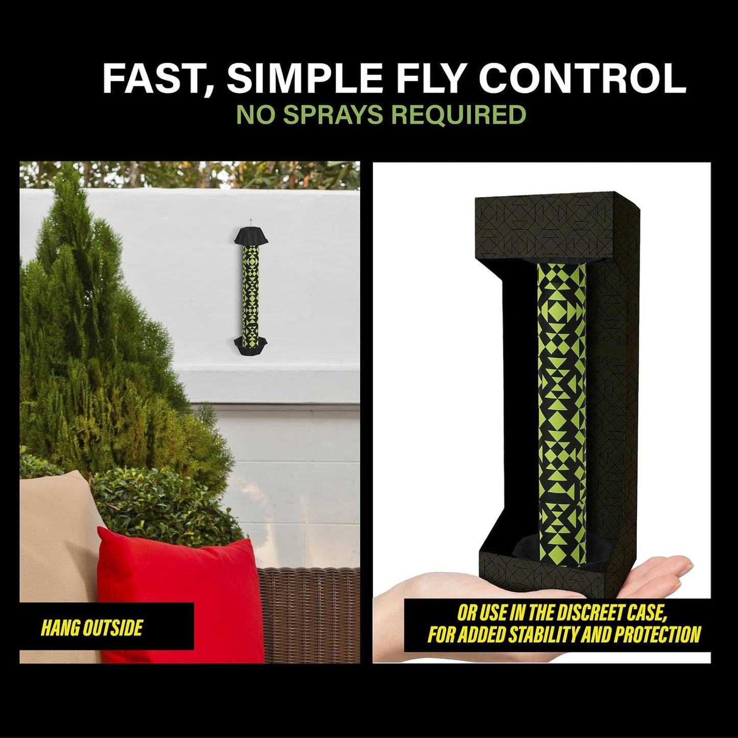 Catchmaster Fly Stick 4-Pack, Sticky Hanging Fly Traps Indoor & Outdoor | High-contrast design attracts and hides flies; Unscented; Captures flies, gnats & insects; Heavy duty glue; Hang or stand