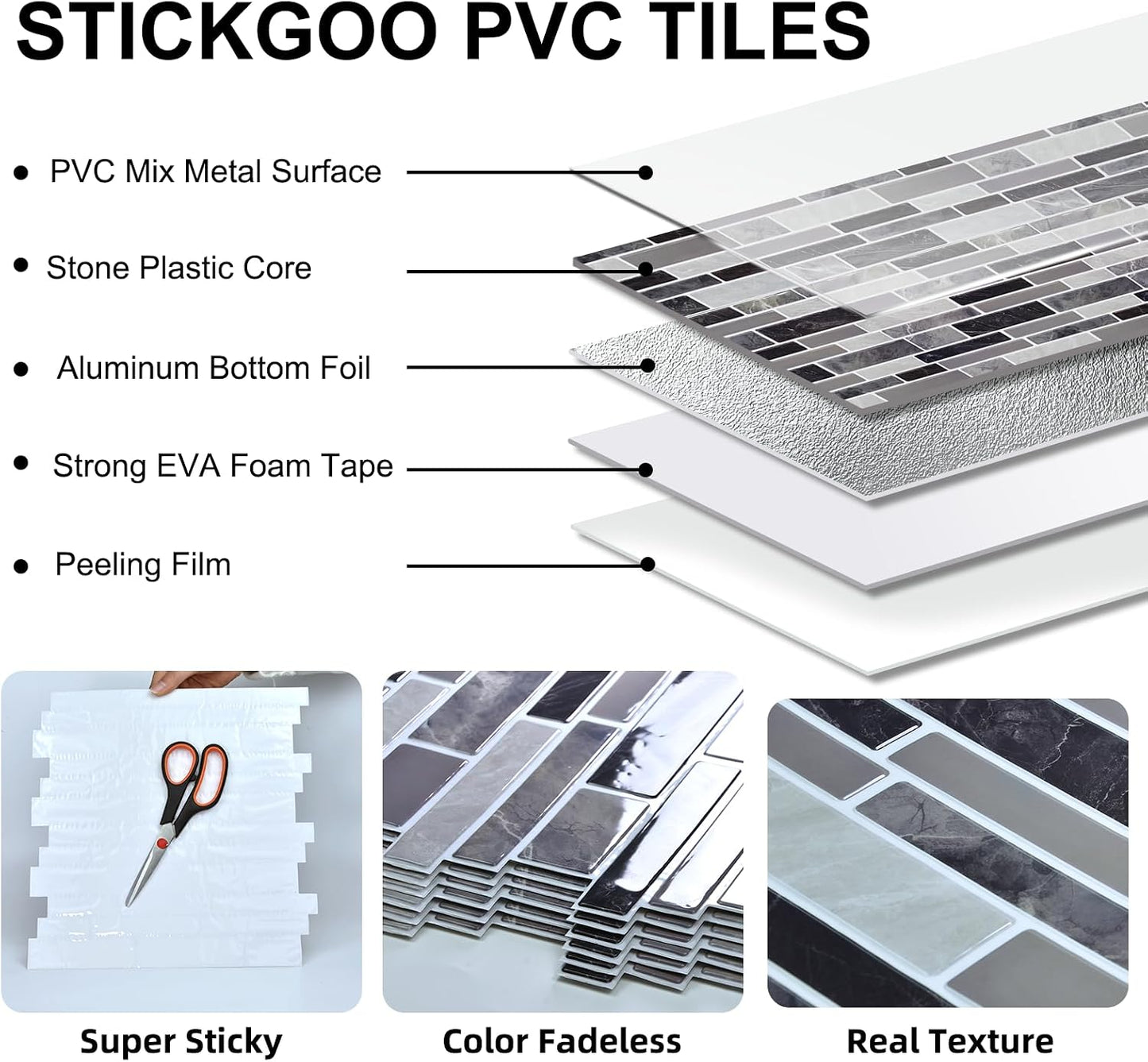 10-Sheet Peel and Stick Backsplash Waterproof Oil-Proof Wall Tiles for Kitchen & Bathroom, Easy Install Self-Adhesive Wall Tiles, Removable Stick-On Backsplash for Kitchen Stove & Walls