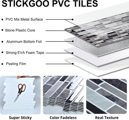 10-Sheet Peel and Stick Backsplash Waterproof Oil-Proof Wall Tiles for Kitchen & Bathroom, Easy Install Self-Adhesive Wall Tiles, Removable Stick-On Backsplash for Kitchen Stove & Walls