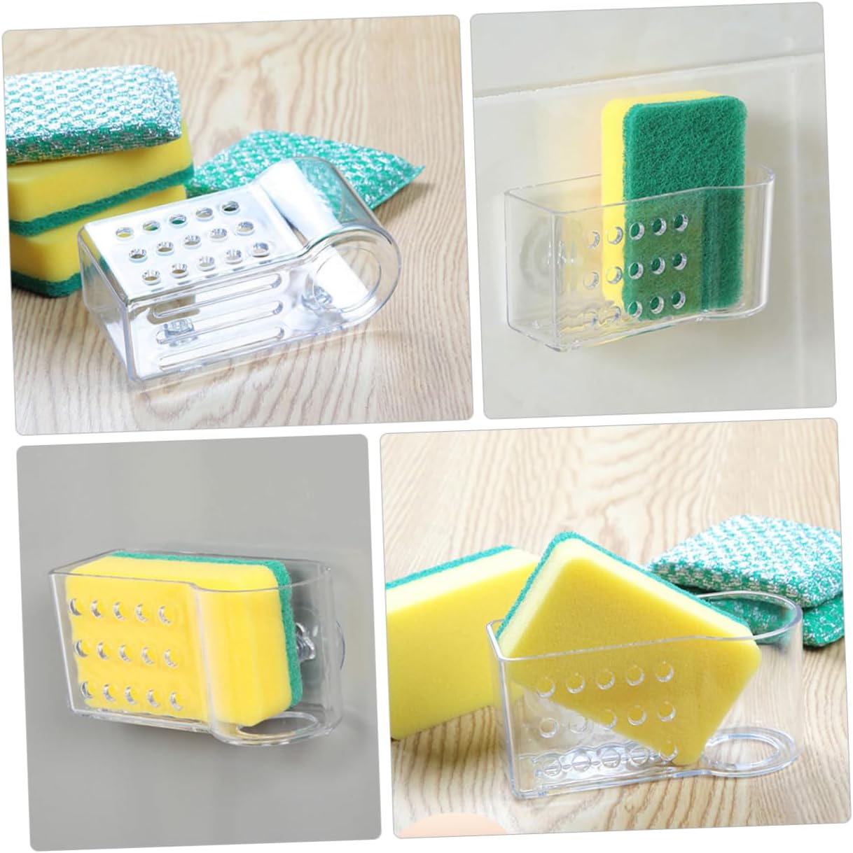 OUNONA 2-Piece Kitchen Sponge Holder Set Wall-Mounted Drying Rack for Duster Cloth and Kitchen Utensils Non-Drilling Storage Organizer for Sink and Countertop