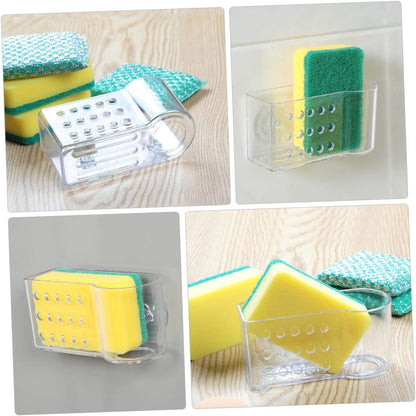 OUNONA 2-Piece Kitchen Sponge Holder Set Wall-Mounted Drying Rack for Duster Cloth and Kitchen Utensils Non-Drilling Storage Organizer for Sink and Countertop