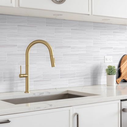 StyloVue 100 Pieces Peel and Stick Backsplash for Kitchen, 3" x 6" PVC Subway Tile, Glossy White with Dark Gray Grout, Self Adhesive Stick on Wall Tiles for Kitchen, Bathroom, Fireplace, RV