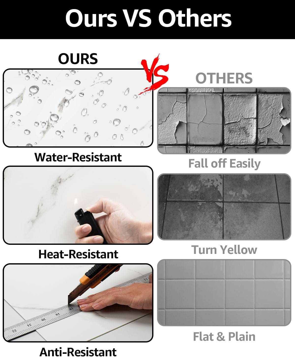 WADILE 10pcs Peel and Stick Shower Waterproof Marble Tiles Wall Panels, 11.8"x11.8" Self-Adhesive Backsplash, for Home Bathroom, Kitchen, Living Room White (Not Real Tile)