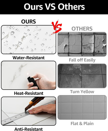 WADILE 10pcs Peel and Stick Shower Waterproof Marble Tiles Wall Panels, 11.8"x11.8" Self-Adhesive Backsplash, for Home Bathroom, Kitchen, Living Room White (Not Real Tile)