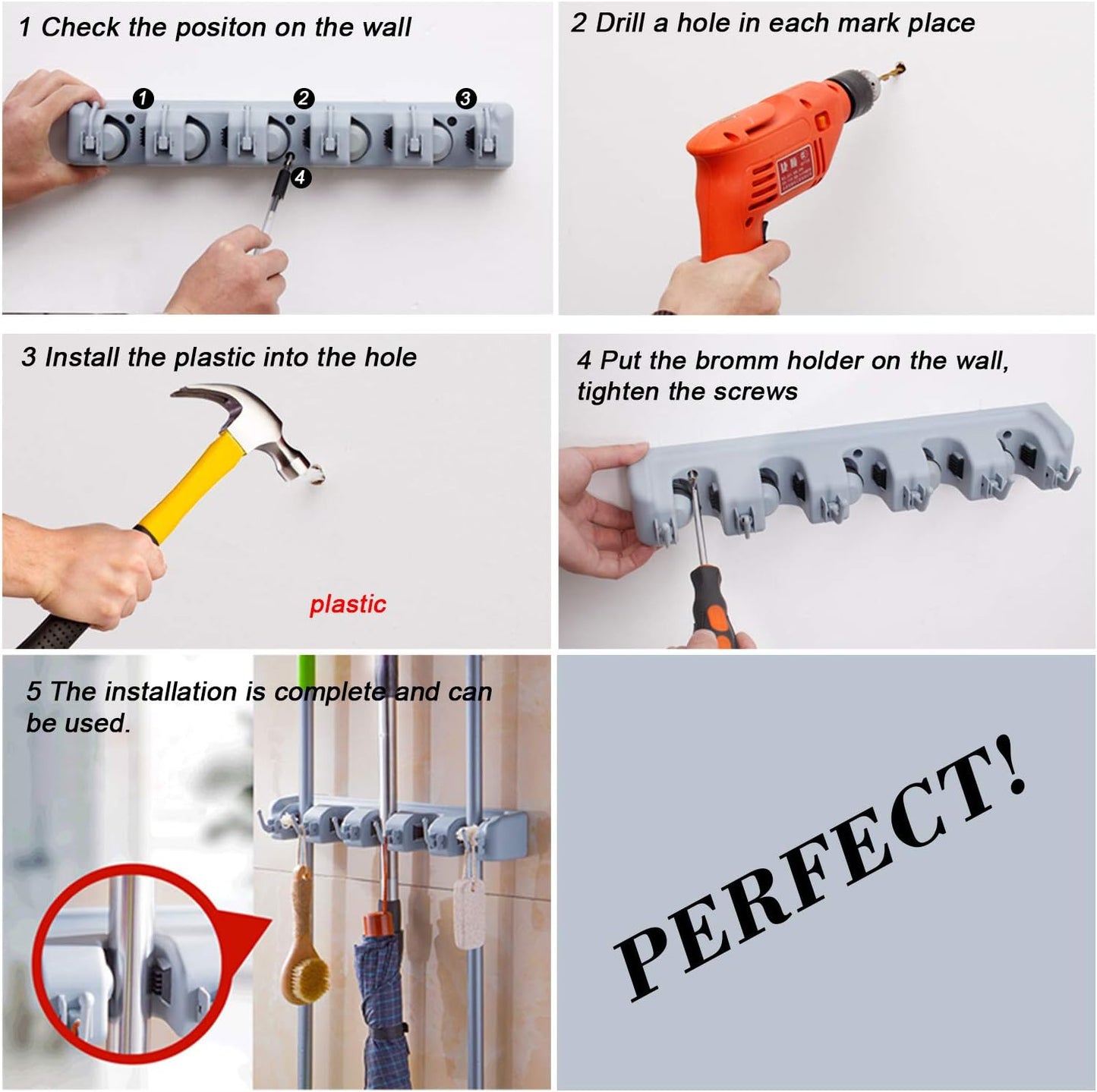 HYRIXDIRECT Broom Hanger Wall Mount, Broom and Mop Organizer Wall Hanging for Garage and Laundry Room