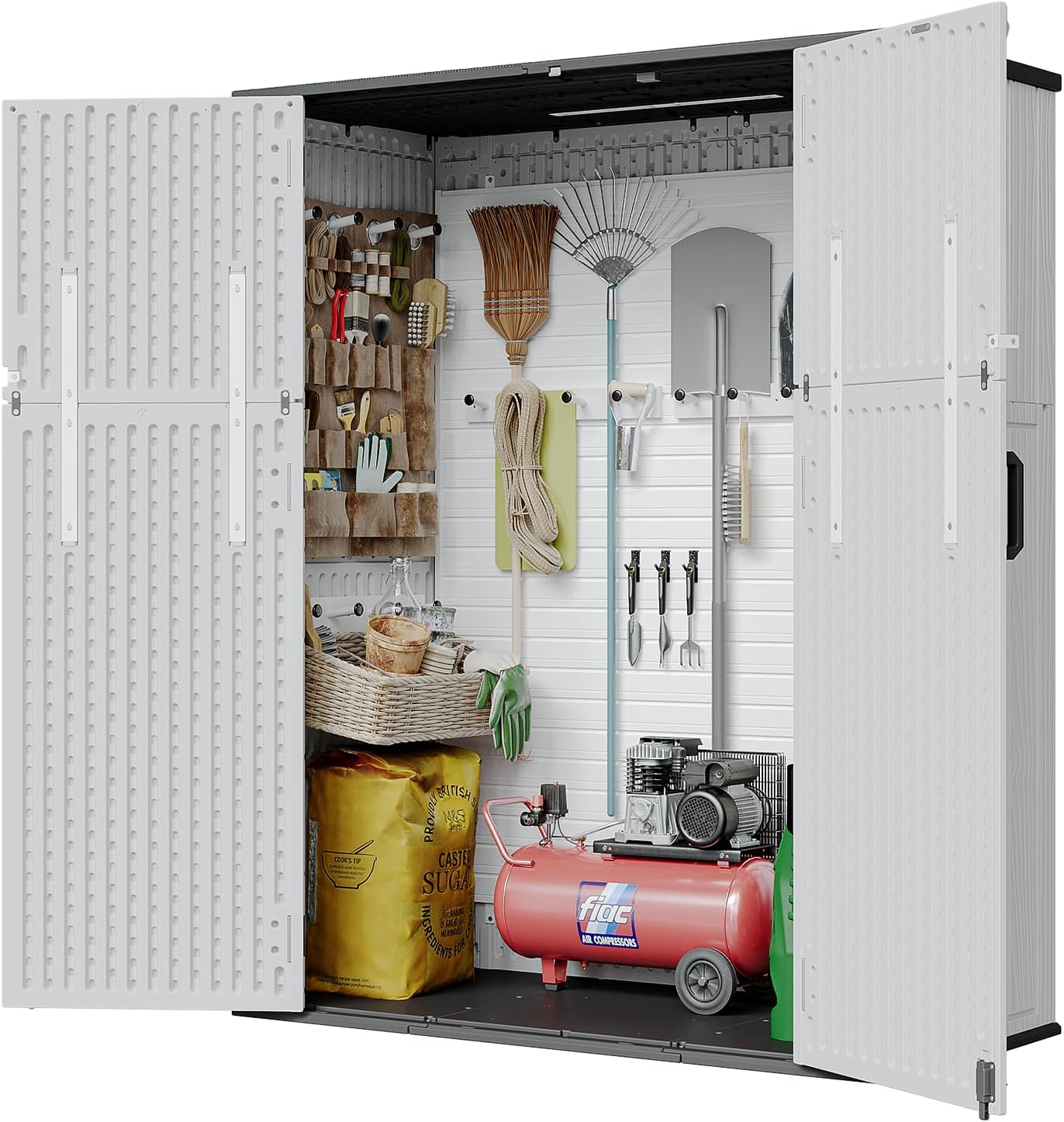 AOXUN Horizontal Storage Sheds 21 Cu.ft, HDPE Outdoor Storage Box 160 Gallon, Waterproof Lockable Resin Deck Box with Spring-Assisted Lid, Patio Storage for Garden, Pool, Cushions, Tools, White