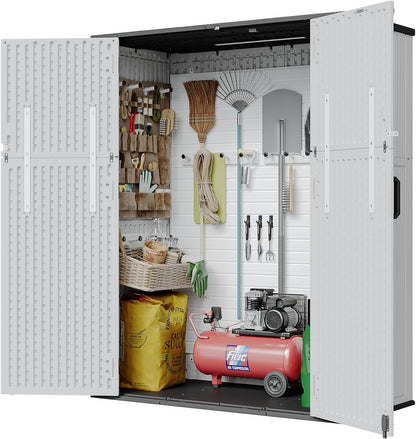 AOXUN Horizontal Storage Sheds 21 Cu.ft, HDPE Outdoor Storage Box 160 Gallon, Waterproof Lockable Resin Deck Box with Spring-Assisted Lid, Patio Storage for Garden, Pool, Cushions, Tools, White