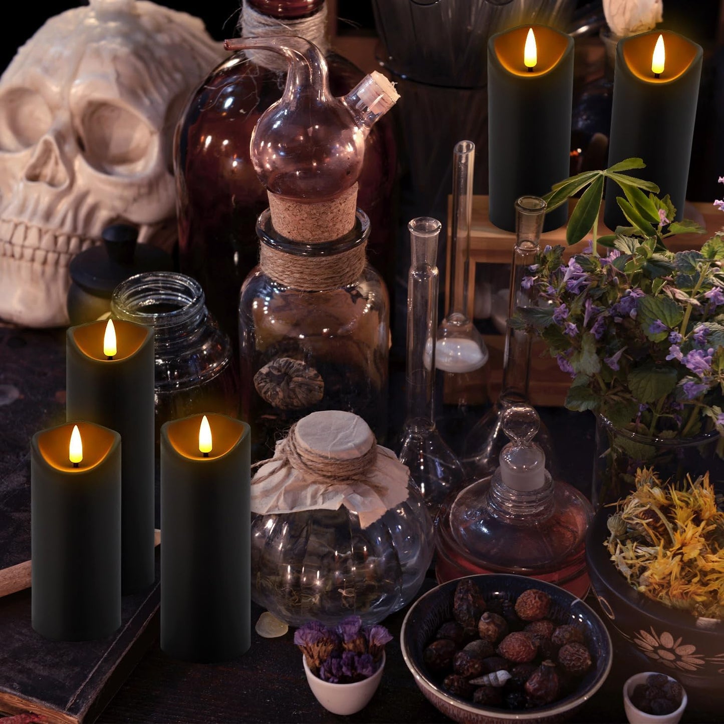 YOROXRG Set of 24 Waterproof Outdoor Flameless Candles, LED Candles with 4 Remote and Timer,(H 4" 5" 6" x D 2.2"),for Christmas,Halloween,Wedding,Festival