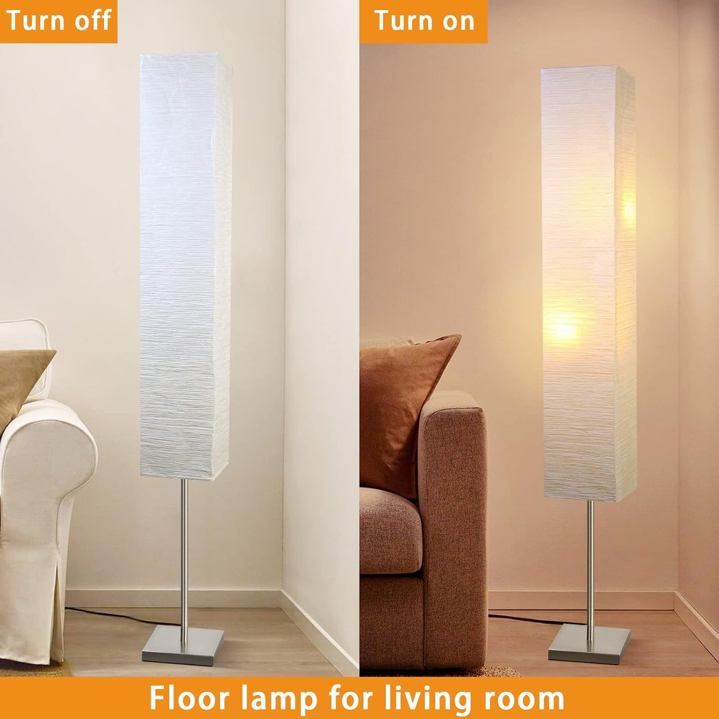 Modern Floor Lamp, Dimmable 3 Levels Brightness Paper Tall Lamp Standing Lamps with Lampshade, 55'' Minimalist Floor Lamps for Office, Kids Room, Reading, Home Decor (White)