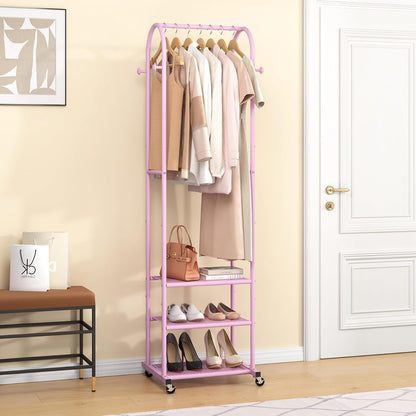 Kaitiemoo Heavy Duty Clothing Rack with Wheels,Modern Garment Rack with 3 Metal Shelves, 71.8Inches Display Rack for Hanging Clothes, Hanging Rod for Small Spaces,White