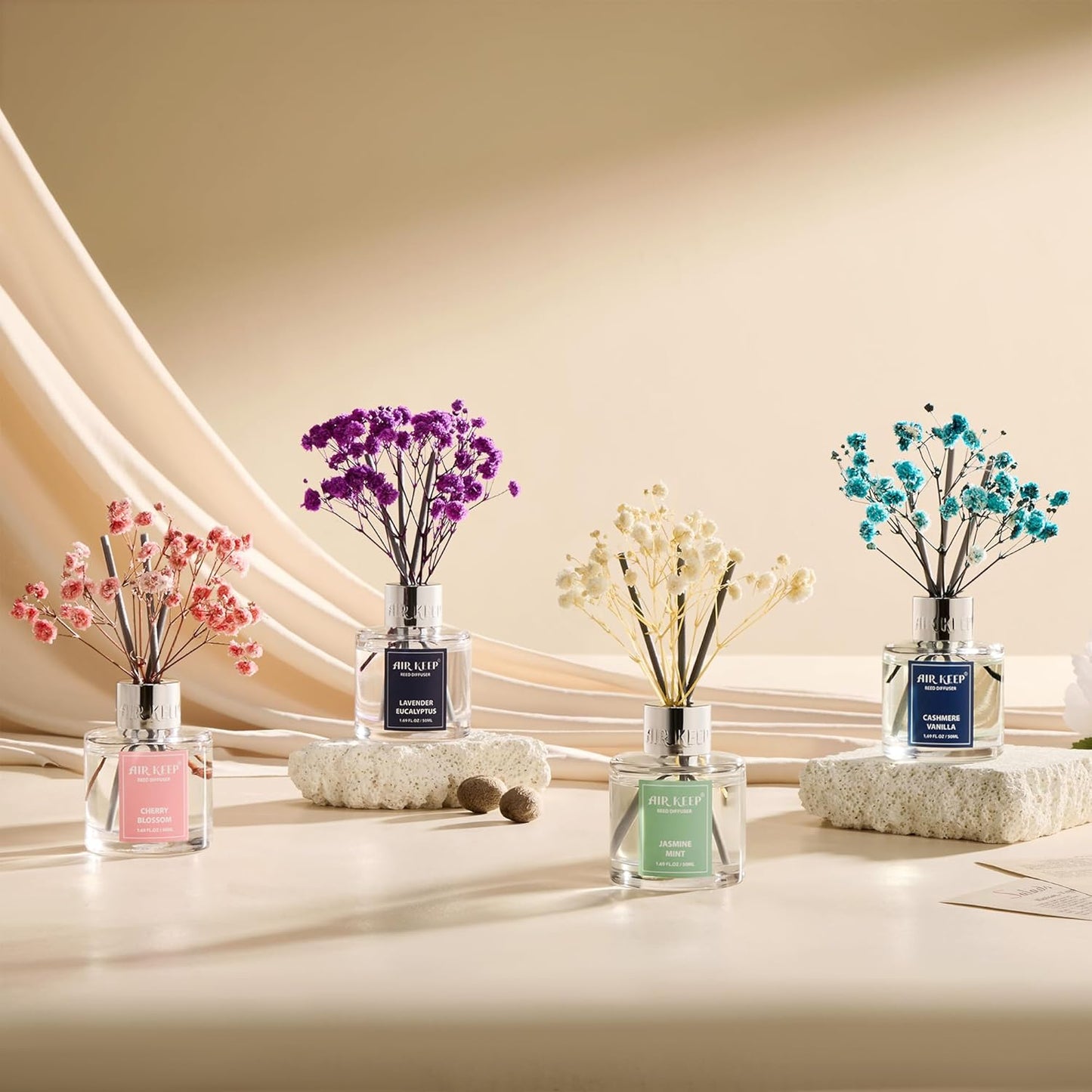 Airkeep Reed Diffuser Set,3.38 fl oz (100 ml) - Clean Linen Oil Diffusers with 8 Reed Sticks,Home Fragrance Reed Diffuser for Bathroom Shelf Decor