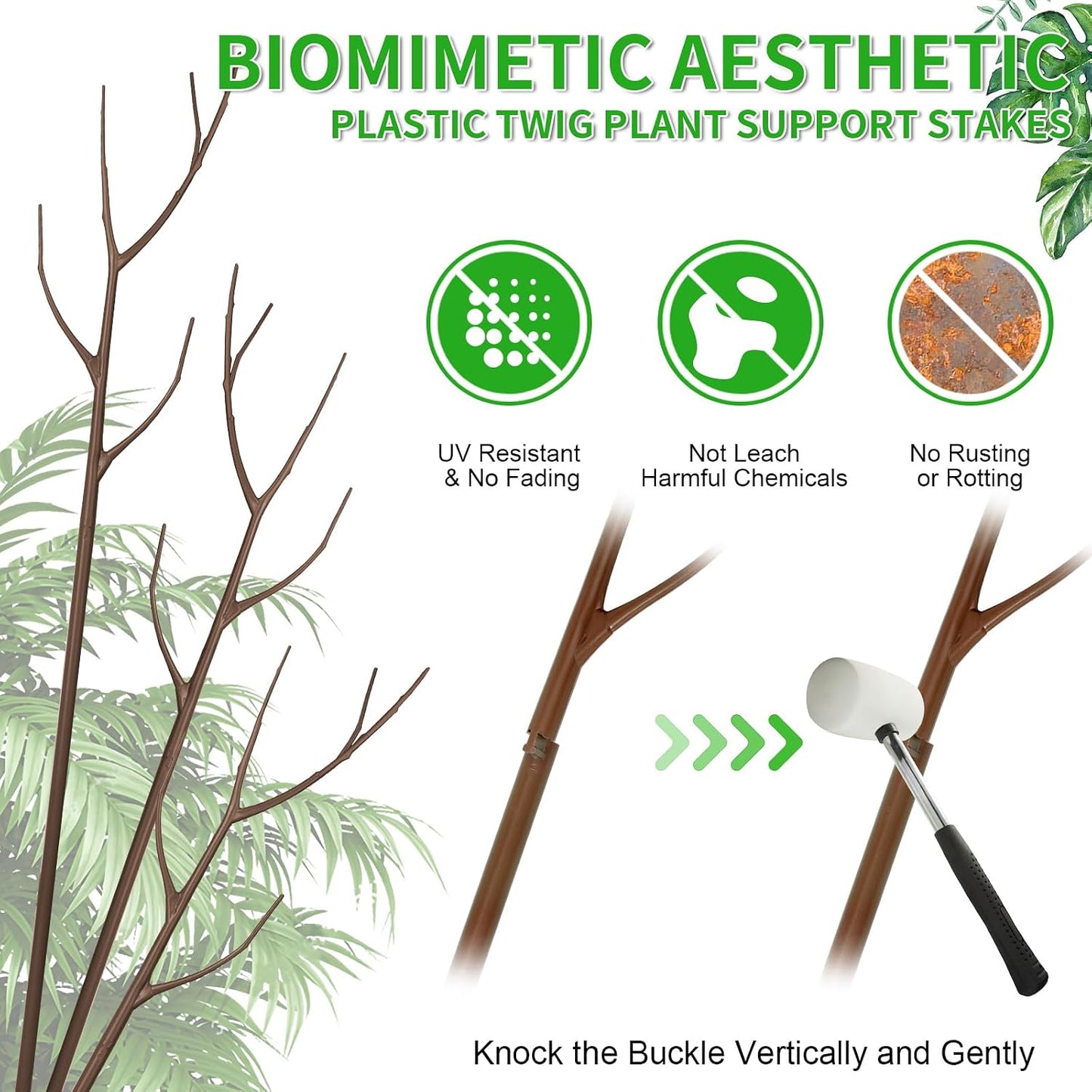 ROADPLUM 4 Pack 39.37" Detachable Twig Plant Support Stakes Set, Blends in to Plant, Branch Plant Sticks with Orchid Clips Twist Plant Ties, Twig Trellis for Indoor Outdoor Plants Potted Plants Flower