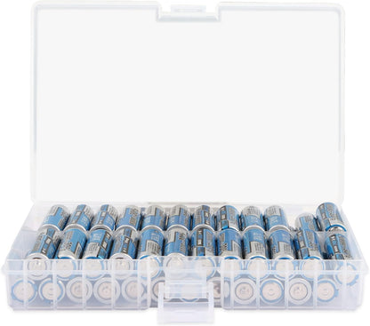 Battery Storage Box,AA Batteries Portable Organizer Box Holds 48 AA Batteries,Insulative Plastic Clear Color