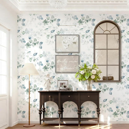 Safiyya Peel and Stick Wallpaper Floral Green and White Leaf Contact Paper for Cabinets 17.3"x 78.7" Self Adhesive Removable Wallpaper for Bathroom Renter Friendly Wall Paper Vinyl Roll