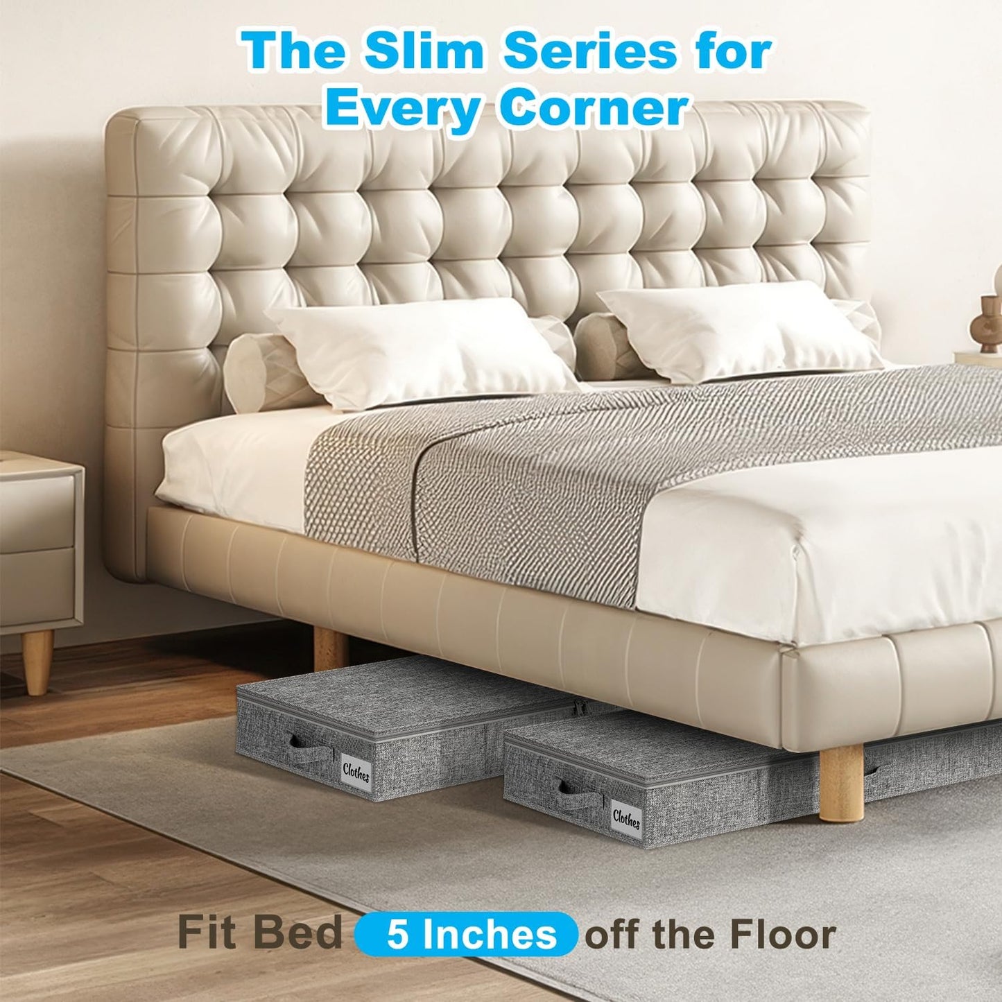 Under Bed Storage Container Bins 2 Pack, Low Profile Foldable Underbed Clothes Storage Organizer W/ Ultra Thick Fabric and Sturdy Bottom/Sides, Dual Zipper Storage Box for Dorm and Home 30x16x6.7"