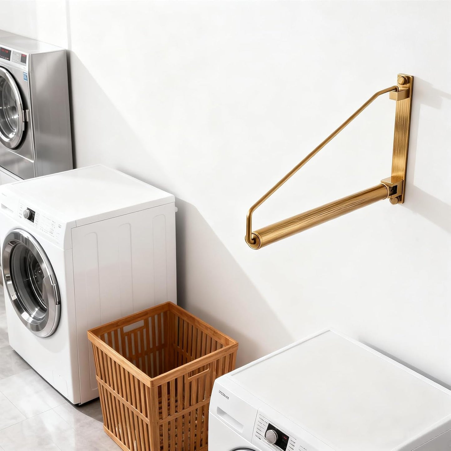 NEWRAIN Folding Wall Mounted Clothes Hanger Rack Clothes Hook Solid Brass with Swing Arm Holder Clothing Hanging System Closet Storage Organizer Heavy Duty Drying Rack Wall Mount,Brushed Gold