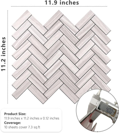 STICKGOO 10 Sheets Herringbone Peel and Stick Backsplash, Stick on Aluminum Composite PVC Kitchen Backsplash, Marble White Mixed Light Grey Look Self Adhesive Wall Tiles