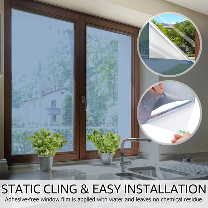 HIDBEA Frosted Window Privacy Film - Non Adhesive Static Cling Glass Stickers Sun UV Blocking Heat Control Door Covering Decals for Home Office, 23.6 x 78.7 Inch
