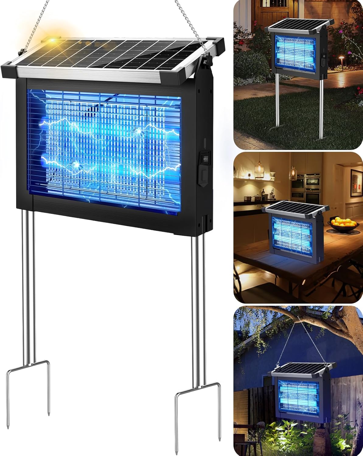 Solar Bug Zapper Outdoor, PhatroyYee Mosquito Zapper 4500V, Waterproof Portable Fly Zapper, Rechargeable Electric Mosquito Killer, Cordless Fly Insect Mosquitos Trap for Patio Yard Home Garden Camping