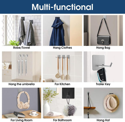 Hawsam 6 Pack Self Adhesive Wall Hooks for Hanging Heavy Duty 44LB(Max) Adhesive Towel Hooks 304 Stainless Steel Sticky Hooks for Robe Coat, Waterproof Shower Hooks for Bathroom Kitchen