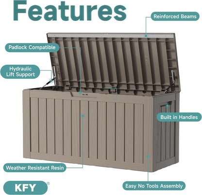 230 Gallon Large Outdoor Storage Box Waterproof, UV Resistant Resin Deck Box with Hydraulic Rod & Lockable Latch for Patio Furniture, Outside Storage Box for Garden Tools, Patio Cushions, Black