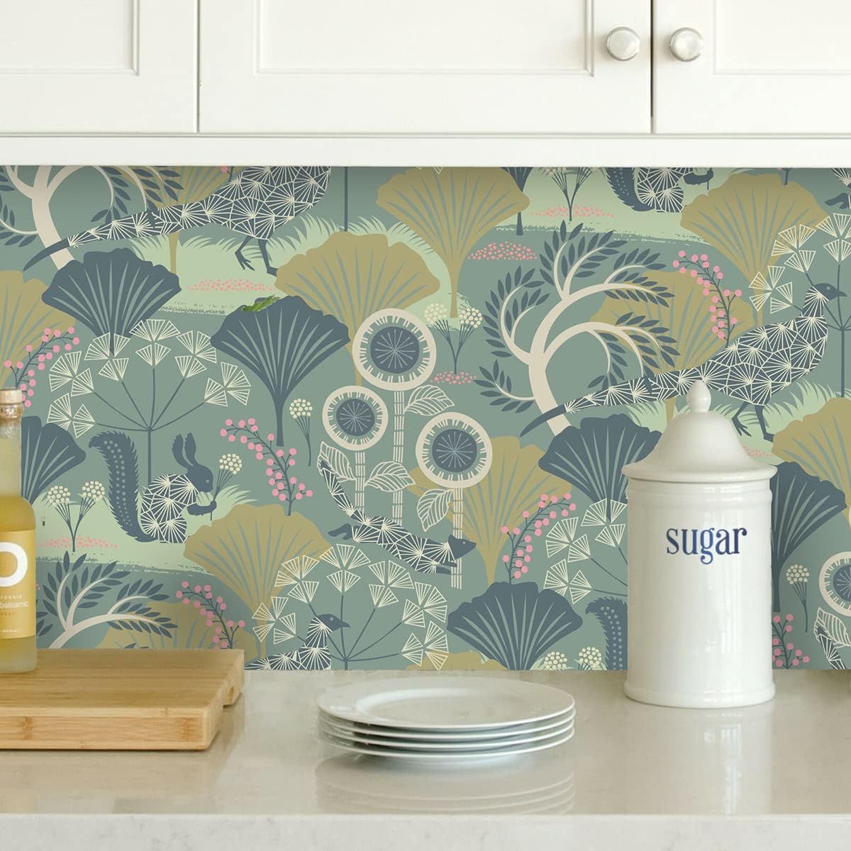 Wudnaye Boho Peel and Stick Wallpaper Catus Wallpaper 17.7" x 118.1"Vintage Floral Wallpapers Peel and Stick Botanical Removable Wall Paper Boho Self Adhesive Contact Paper for Bathroom Cabinets