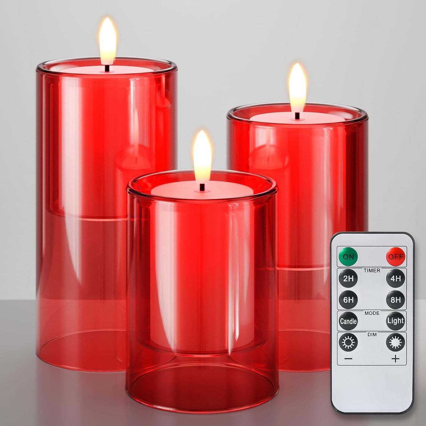 NURADA Flameless Candles with Remote Timer - Glass Real Wax 3D Wick LED Pillar Votive Candle Set Battery Operated Flickering Light for Home Christmas Decoration - White 3 Pack