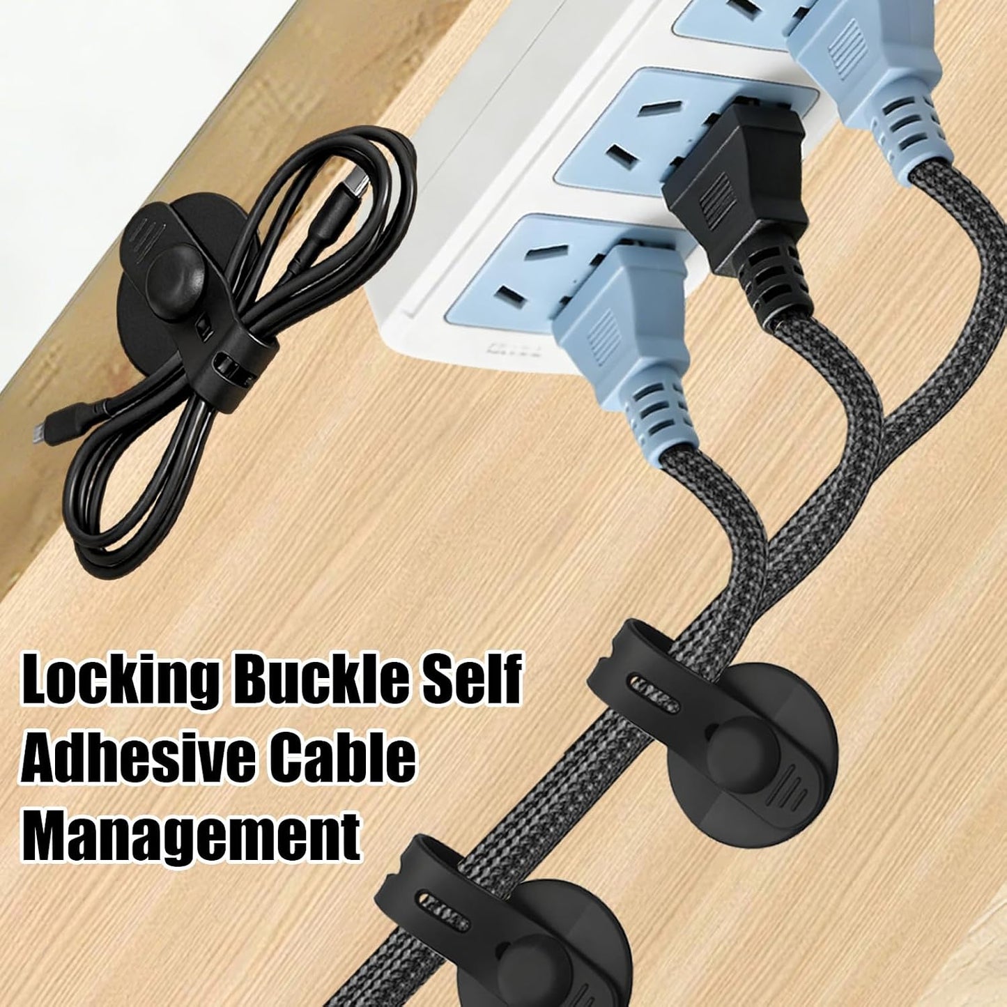 12Pcs Silicone Cable Straps, Self Adhesive Cable Management Under Desk, Reusable Cable Clip, Wire Organizers for Cords, Cord Holder for Home, Kitchen, Office, Bedroom, Car (Black)