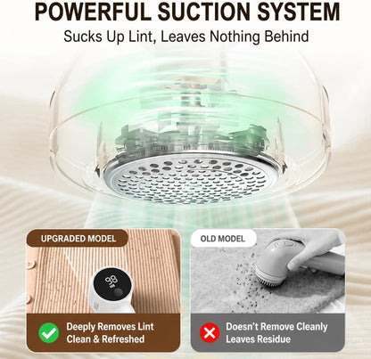 Rechargeable Fabric Shaver & Lint Remover, 3-Speed Electric Sweater Defuzzer with 6 Blades, LED Display – Remove Pills from Clothes, Furniture, Couch, Blankets