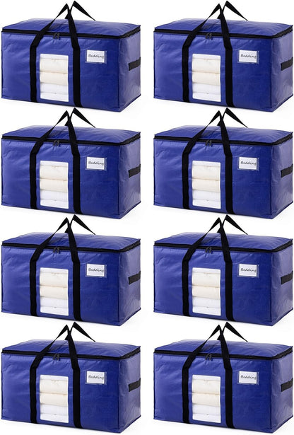 TAILI Extra Large Moving Bags, 4 Pack Blue Heavy Duty Totes For Storage with Visible Window, Wrap Around Handles, Storage Bags for Space Saving, Alternative to Moving Boxes