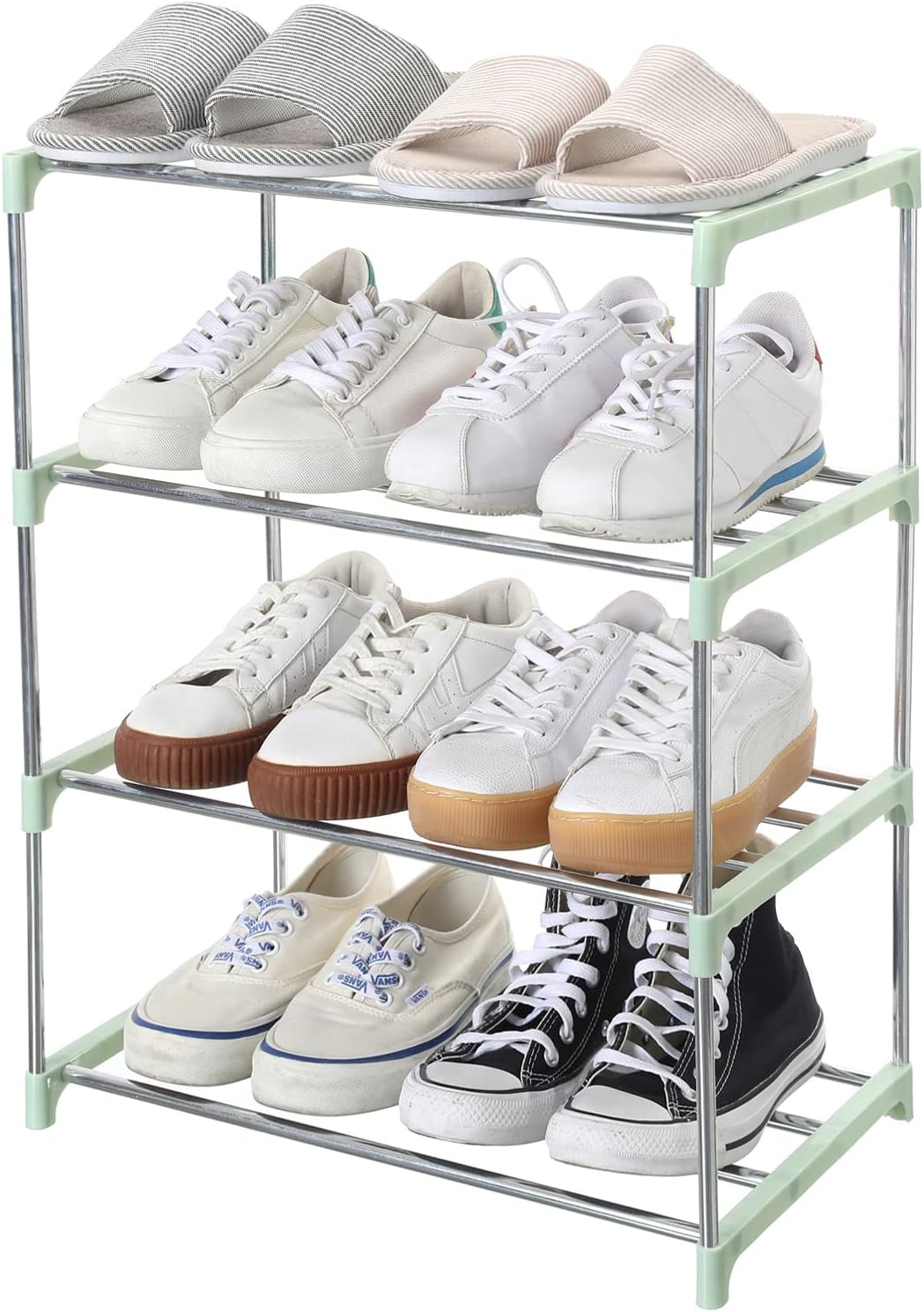 Jucaifu Stackable Small Shoe Rack, Entryway, Hallway and Closet Space Saving Storage and Organization (3-Tier, White)