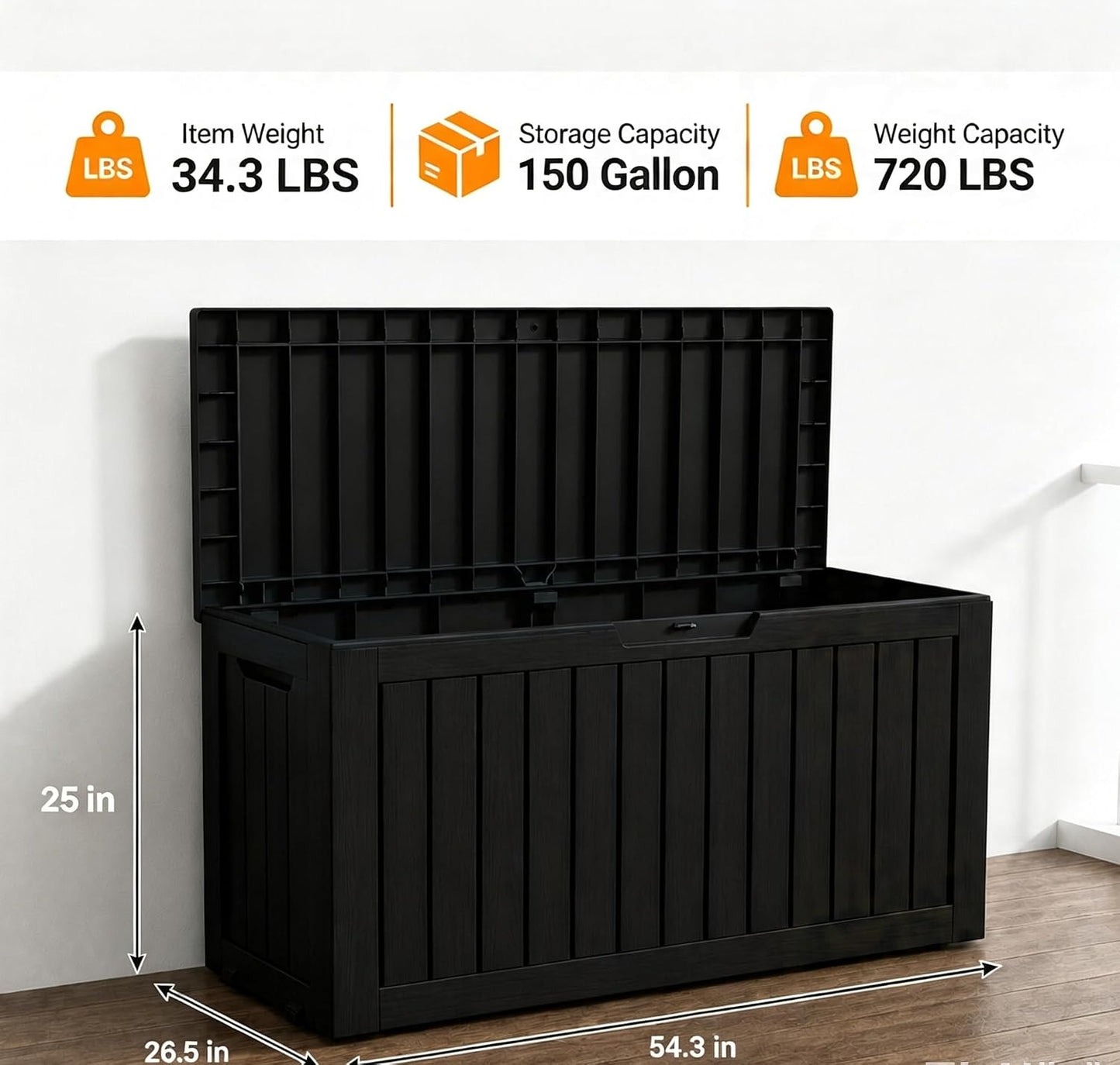 LAUSAINT HOME 320 Gallon Resin Deck Box, Package Delivery Box with Lockable Lid, Waterproof Outdoor Storage Box For Garden Tools, Patio Cushions(320 Gallon,Black)
