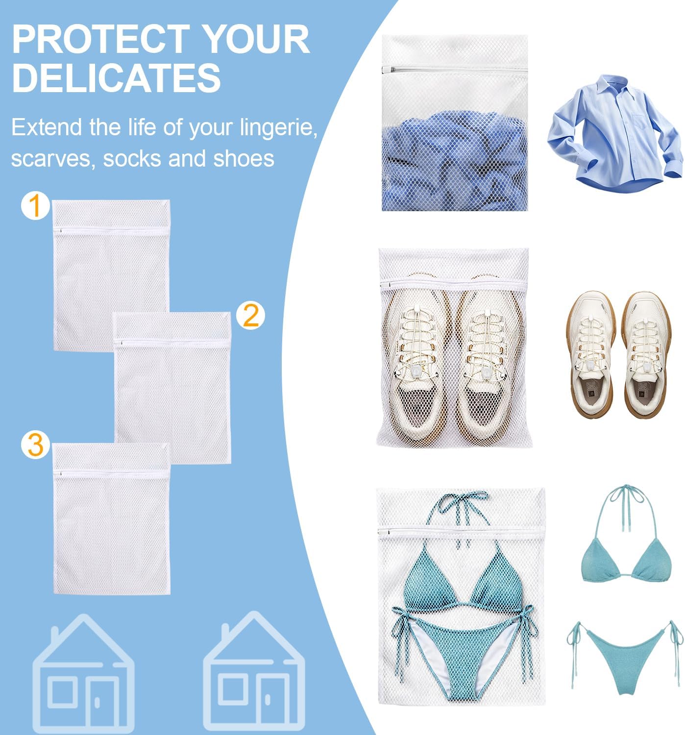 Honeycomb Mesh Laundry Bags 3 Pack (2XL+1L), Durable Washing Bags with Auto-Lock Zippers, Heavy Duty Mesh Wash Bags for Delicates, Lingerie, Bra, Sock, Travel Storage Organizer
