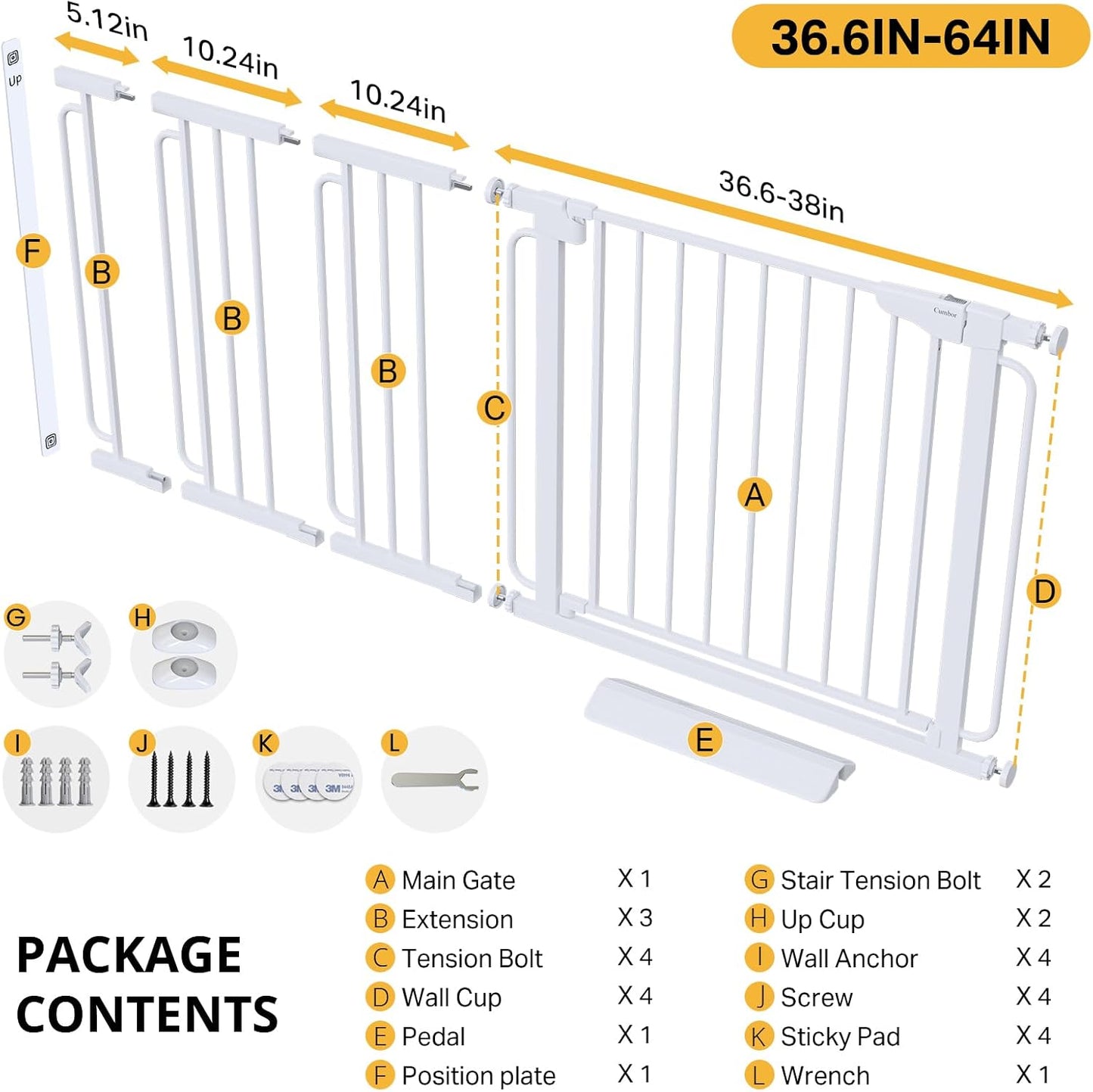 Cumbor 29.7-48" Baby Gate for Stairs, Mom's Choice Awards Winner-Dog Gate for Doorways, Auto Close Safety Pet Gate for Dogs Indoor, Easy Install Pressure Mounted Child Gate with Walk Thru Door, Brown